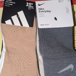 Nike Everyday Cushioned Crew Socks - Tan and Gray And Adidas Men's Socks.